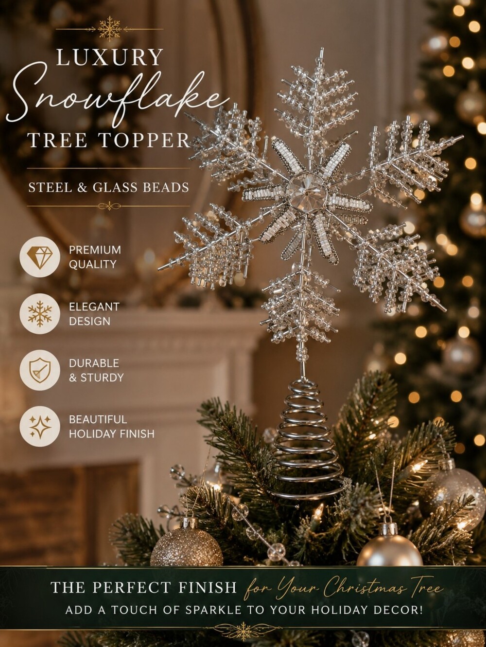 Steal Snowflake Tree Topper With Sees Beads